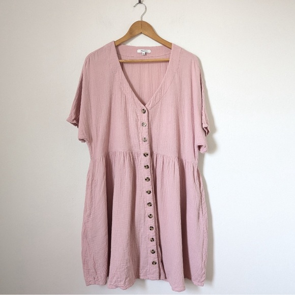 Madewell Lightspun Blush Pink Button Dress - Picture 3 of 6